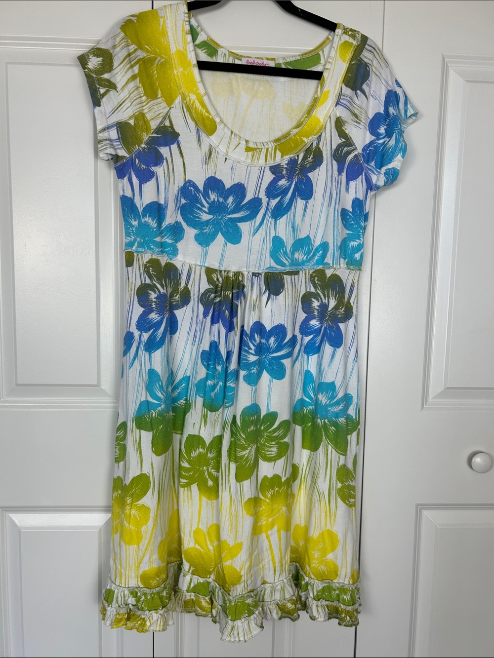 Fresh Produce Floral Scoop-Neck Dress in Blue, Green & Yellow Size Medium